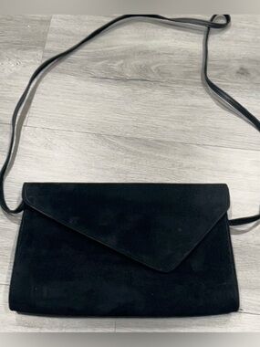 Comeco Black Suede Leather Envelope Crossbody Bag Vintage Purse Fixed Strap 10x6